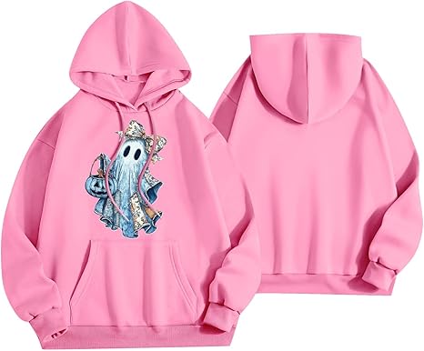 Halloween Hoodies for Women 2025 Fall Fashion Long Sleeve Cute Ghost Graphic Lightweight Hoodie with Pockets