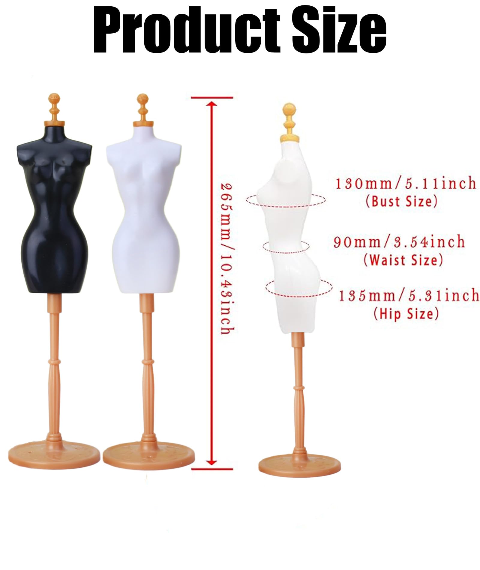 2 Pcs Mannequin, Simple Mannequin Doll Elegant Dress Stands Dress Form Mannequins Display Stand for Black*1 White*1 Suitable for Displaying Dolls Clothes - Image 2 thumbnail