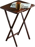 Vista 8 de PJ Wood Juego de 5 piezas, 4 mesas plegables de madera para TV con estante de almacenamiento, nogal