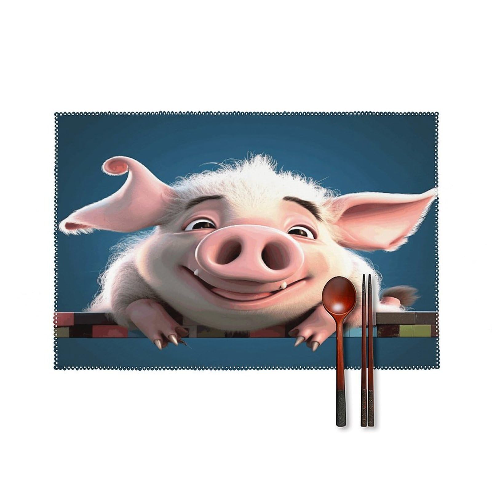 Fekiloot Style Funny Pig Placemats Set Of 6,Table Mat