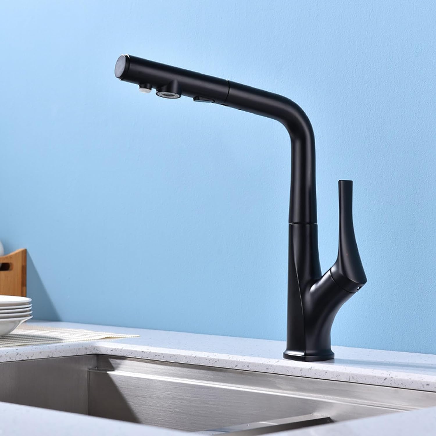 FCXWEVR Extendable 2Mode Kitchen Faucet with Swivel Spout Chrome Single Lever Mixer 3Way Water Filter Tap for Osmosis System Stylish & Functional (Color: White)