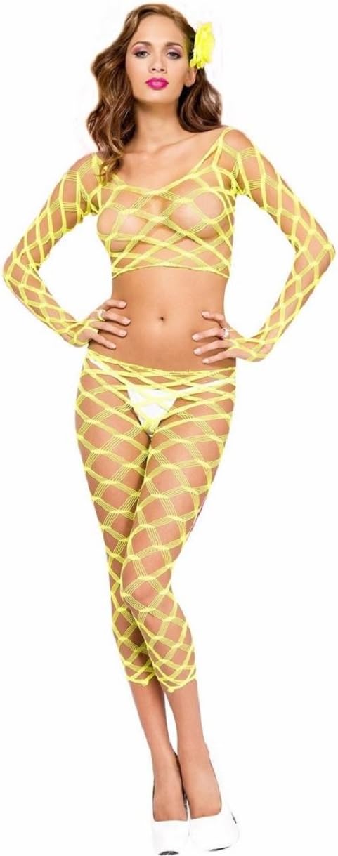 Women's Multi Net Top and Tights Neon Yellow One Size Fits Most