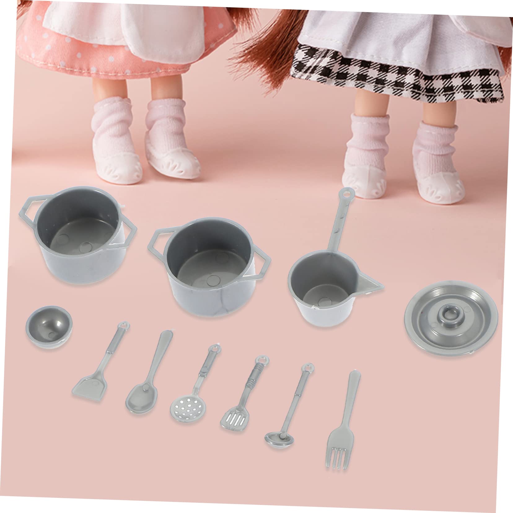 Toddmomy 4sets Miniature Kitchen Tableware Dollhouse Accessories Forks Spoons and Pots for Boys and Girls Role Play and Home Decoration for Mini House and Festivals