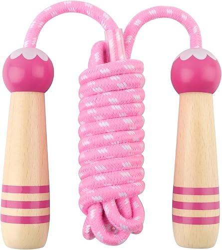 Lorvain - Cuerda de saltar ajustable para niños, cuerda de saltar para niños con mango de madera para niñas y niños, cuerdas de salto pesadas para