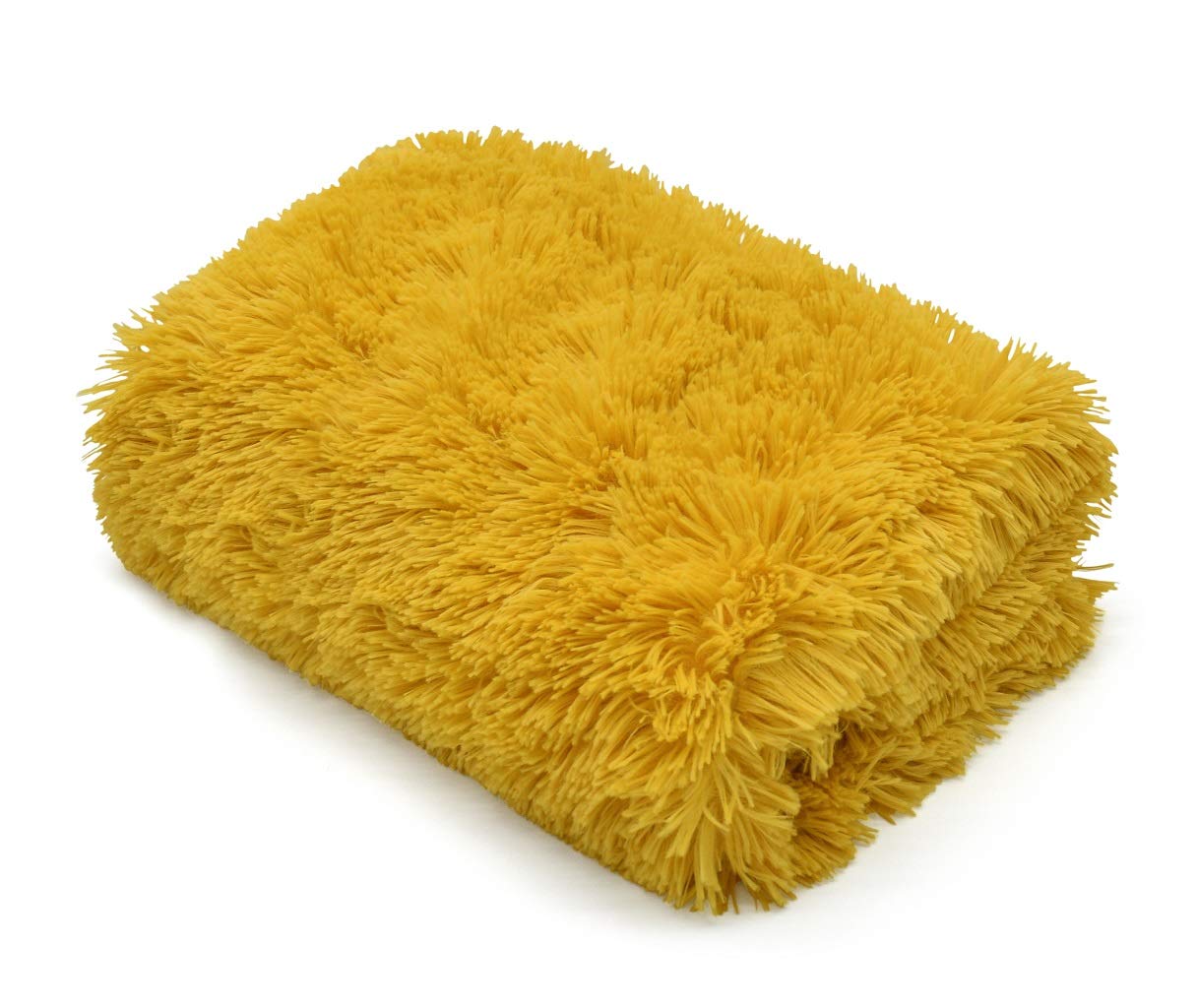 LIZZIE JACOBS Cuddles Fluffy Fur Long Pile Fleece Throws Super Soft Warm Cosy Sofa Settee Bed Hug Snug Luxurious Fleece Blankets (Ochre, Double - 150x200cm)