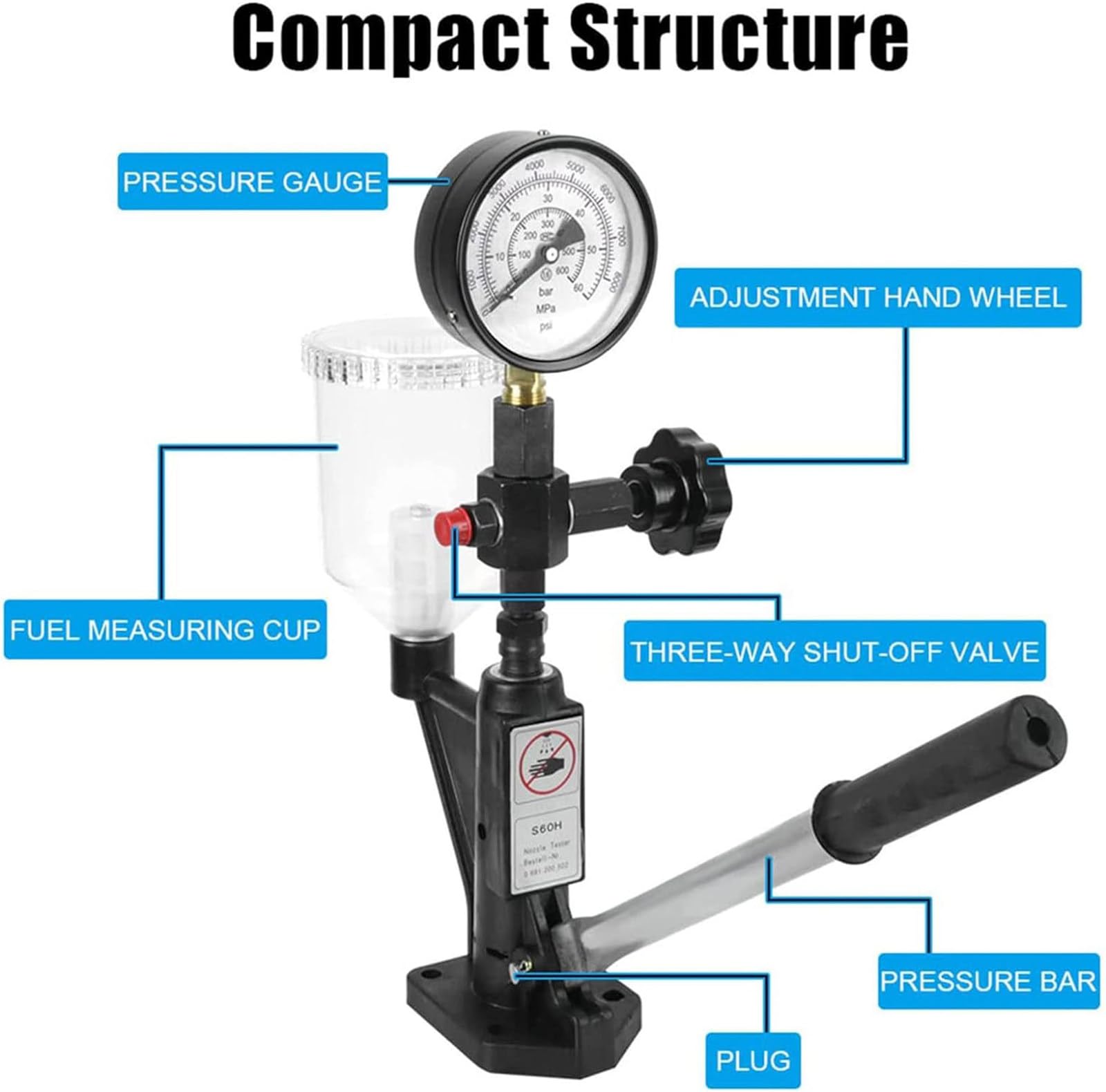 Iniettore Diesel Common Rail, Tester Multifunzione per iniettori Diesel Common Rail CR-C per bos-ch, per den-so e per del-phi Common Rail, validatore ugello Carburante S60H