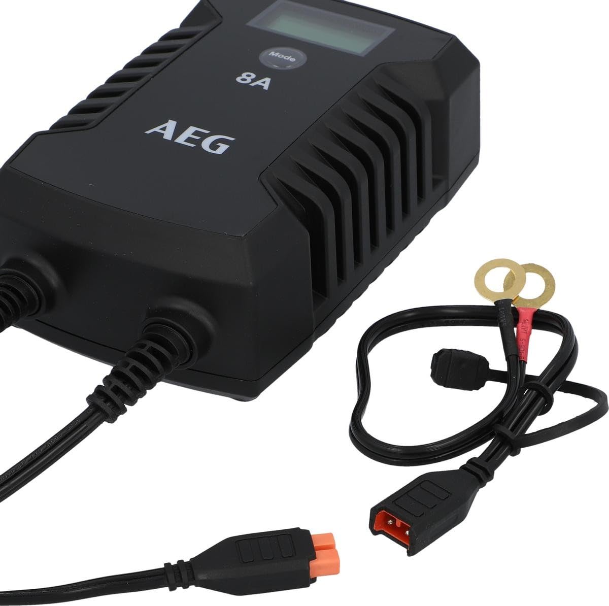 AEGAutomotive 10618 Microprocessor Charger for Car Battery LD 8.0, 8 Amp for 12/24 V, 7-HF Charging Levels, Auto Start Function, Comfort Connection