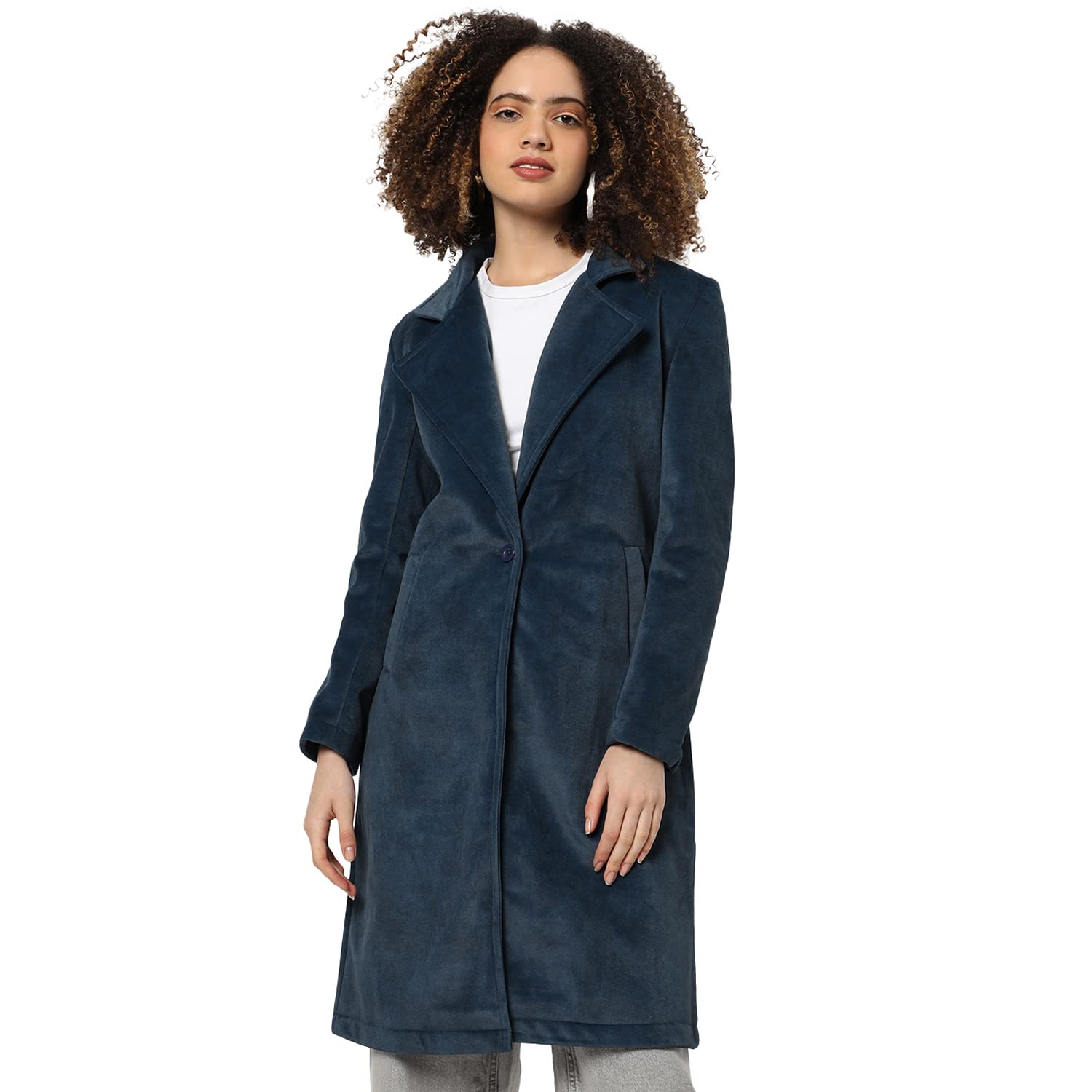 pinacolada Campus Sutra Women Navy Blue Regular Fit Long Coat For Winter Wear | Collar Neck| Buttoned | Casual Jacket For Woman & Girl | Western Stylish Jacket For Women-picture-12