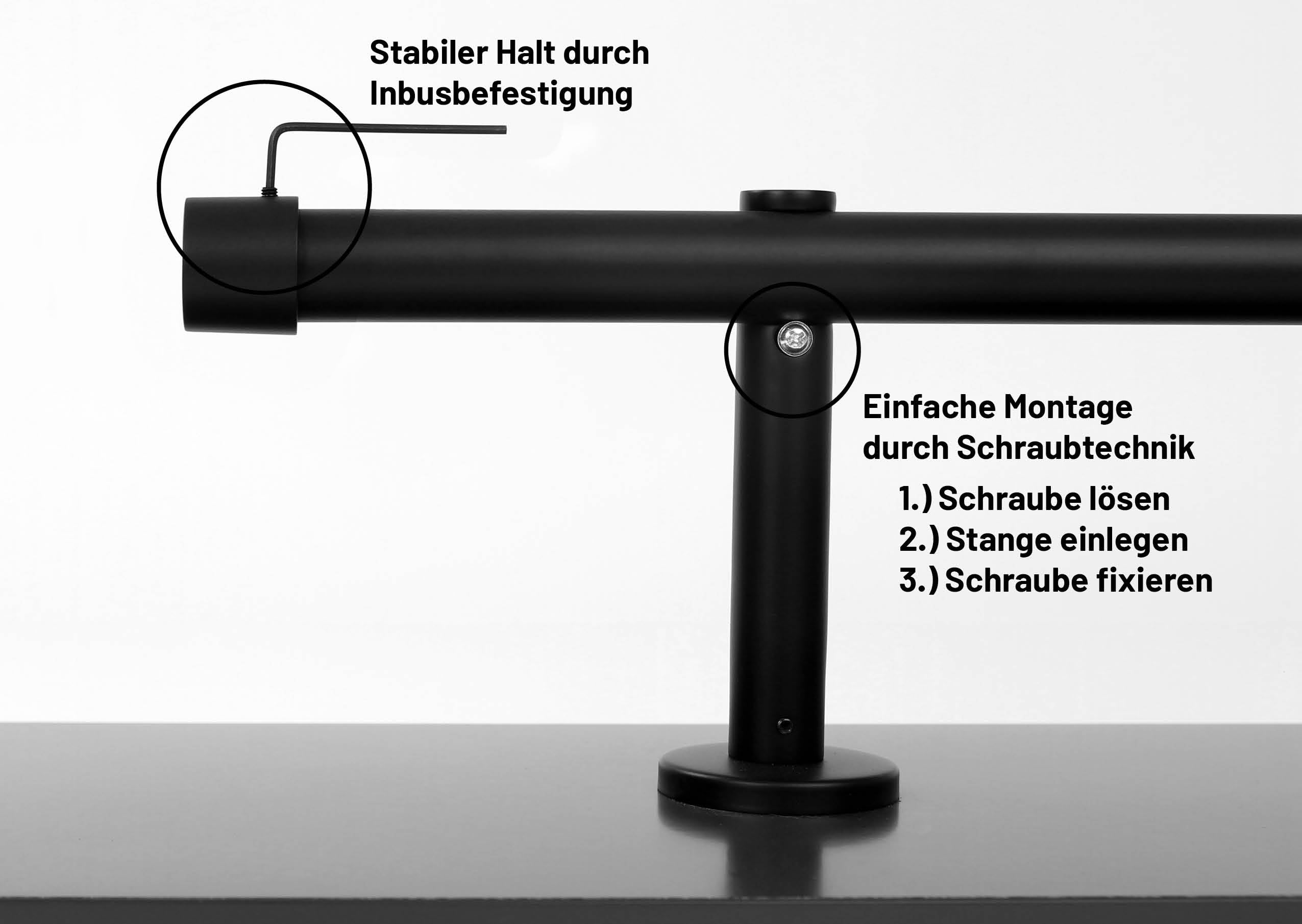 Deco-Raum Gardinenstange auf Maß 25mm Wandträger Style Endstück Cap schwarz-matt nach Maß gefertigt, ohne Ringe 130 cm