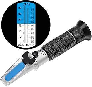 Brix Refractometer with ATC, Handheld Refractometer,Dual Scale-Specific Gravity 1.000-1.130 and Brix 0-32% for Beer Wine and Fruit