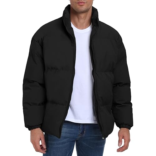 PEGENO Mens Winter Padded Jackets Full Zipper Windproof Jacket Coat
