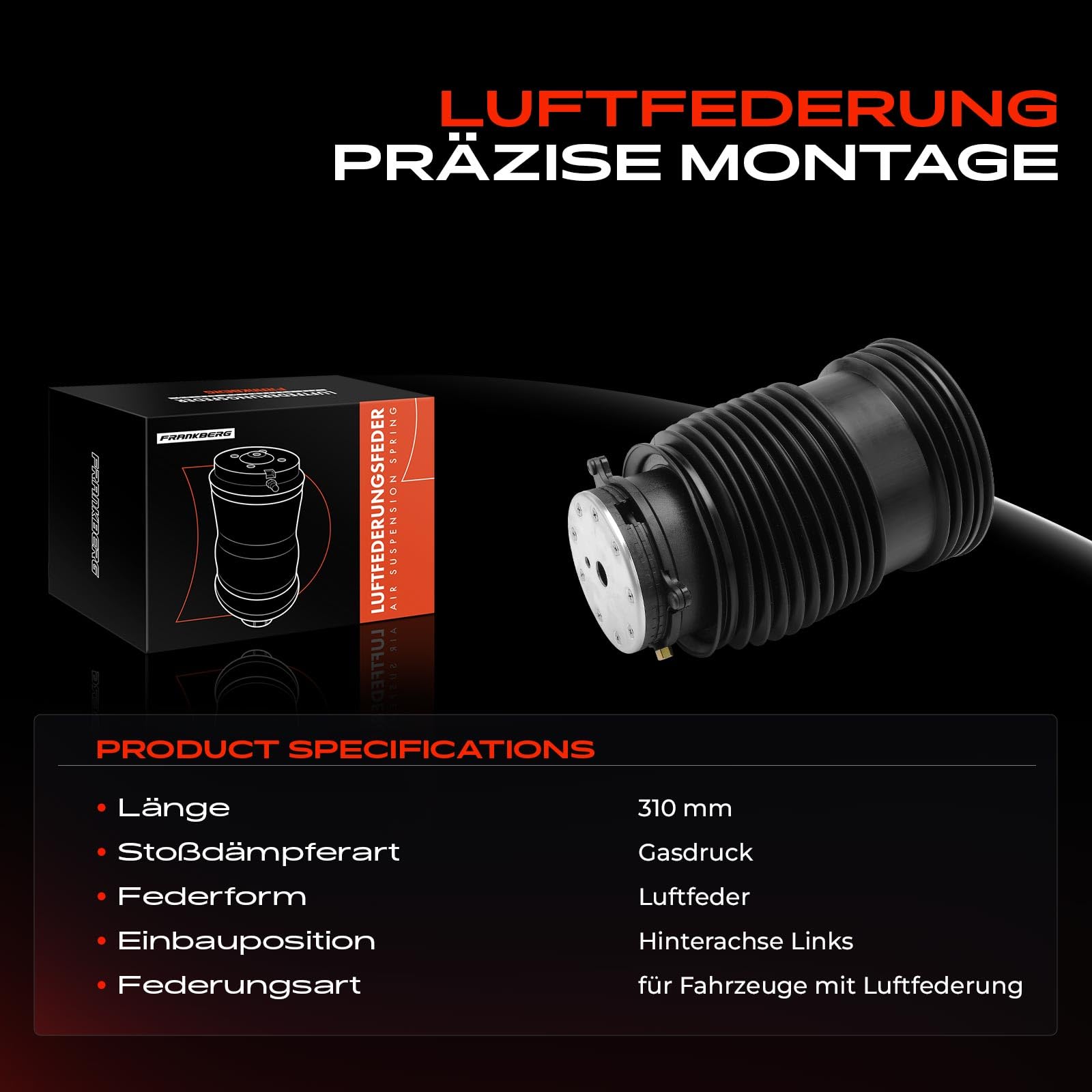 Frankberg Luftfederung Luftfeder für Fahrzeuge mit Luftfederung Hinterachse Links Kompatibel mit C-Klasse W205 2013-Heute E-Klasse T-Model S213 2016-Heute Replace# 2053200125