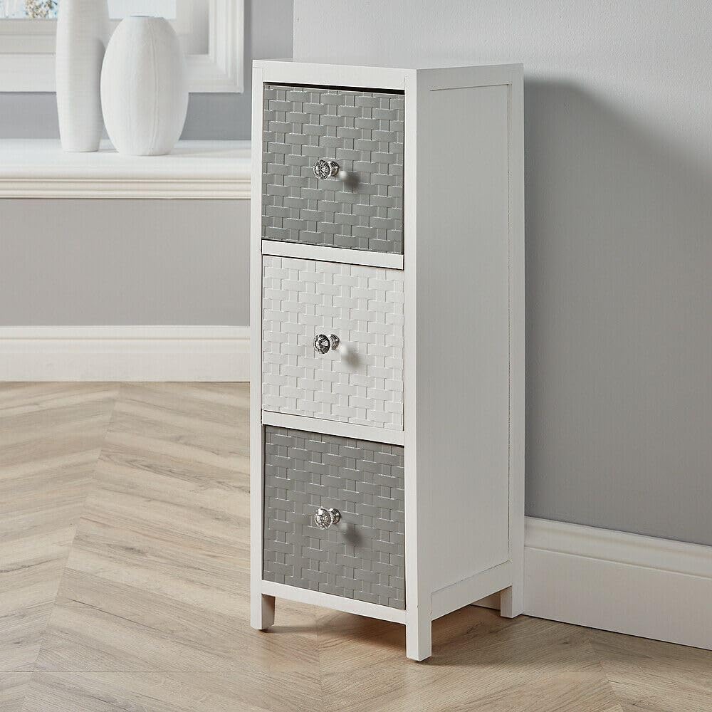 Home Source Crystal Fully Assembled 3 Drawer Narrow Storage Chest White Grey from B&Q