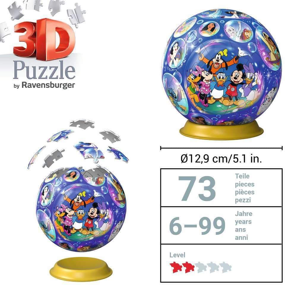 Ravensburger 3D Puzzle Ball Disney Characters 72 Pieces Puzzle Ball for Disney Fans from 6 Years