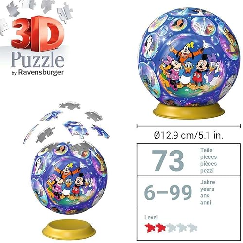 Miniatura 5 de Ravensburger Rompecabezas 3D 11561 Bola de rompecabezas de personajes de Disney, 72 piezas, bola de rompecabezas para fanáticos de Disney a partir