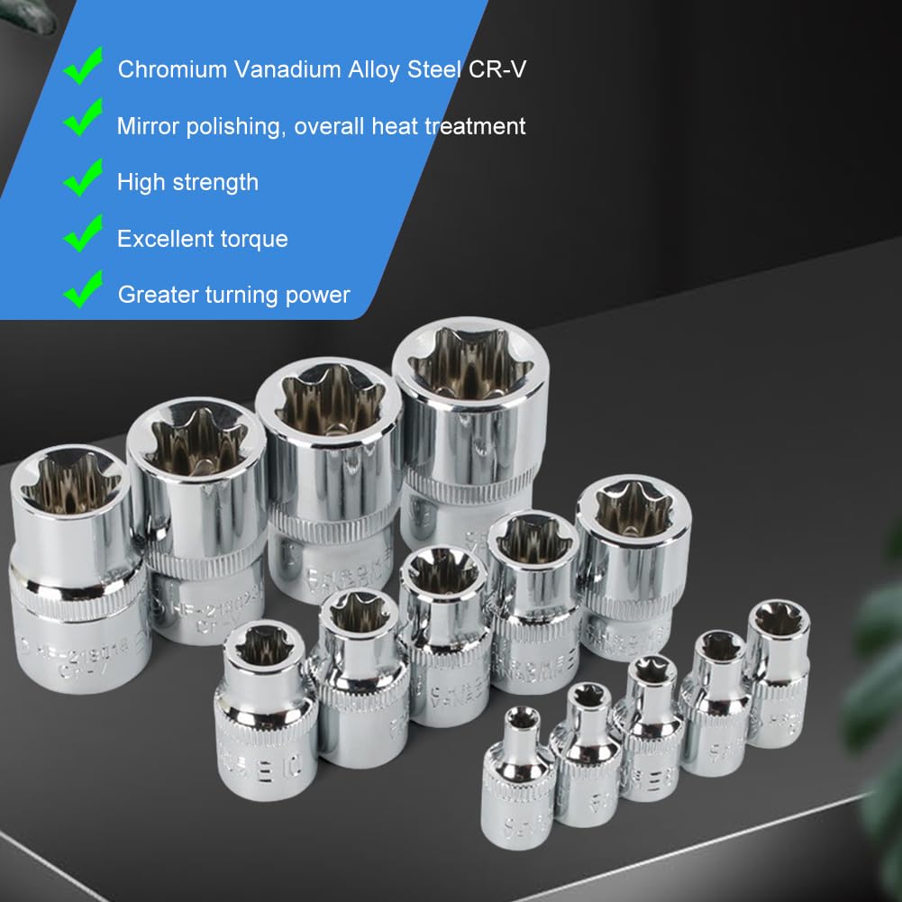 Juego De Llaves Torx De 14 Piezas | 1/4, 3/8 Y 1/2 Pulgadas | E4 A E24 | Con Estuche Azul