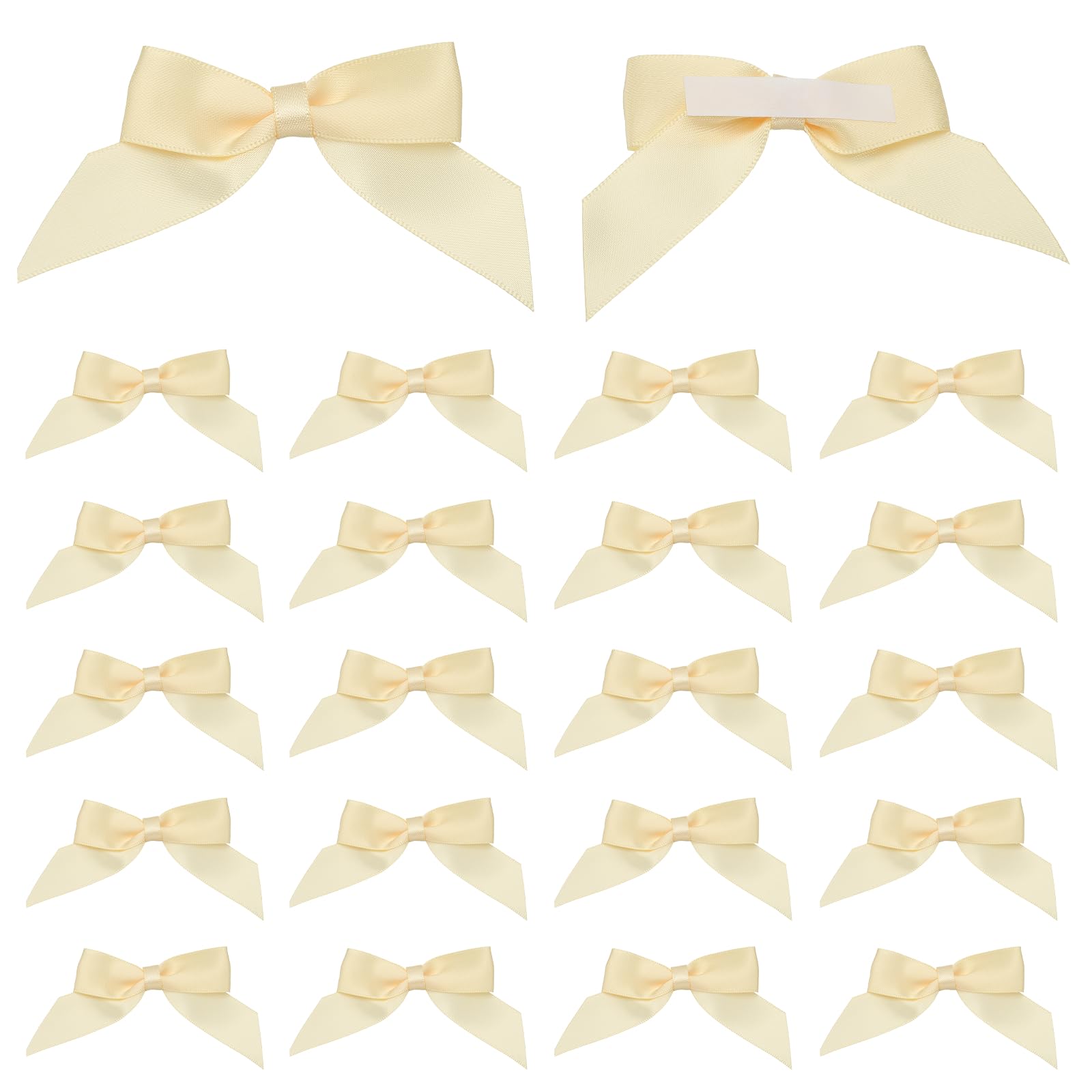 sourcing map 25 Pcs Satin Ribbon Bows, 2.5" Self Adhesive Satin Bows Premade Craft Bow with Double-Sided Tape for Gift Wrapping Making Crafts Birthday Party Wedding Decorations, Beige