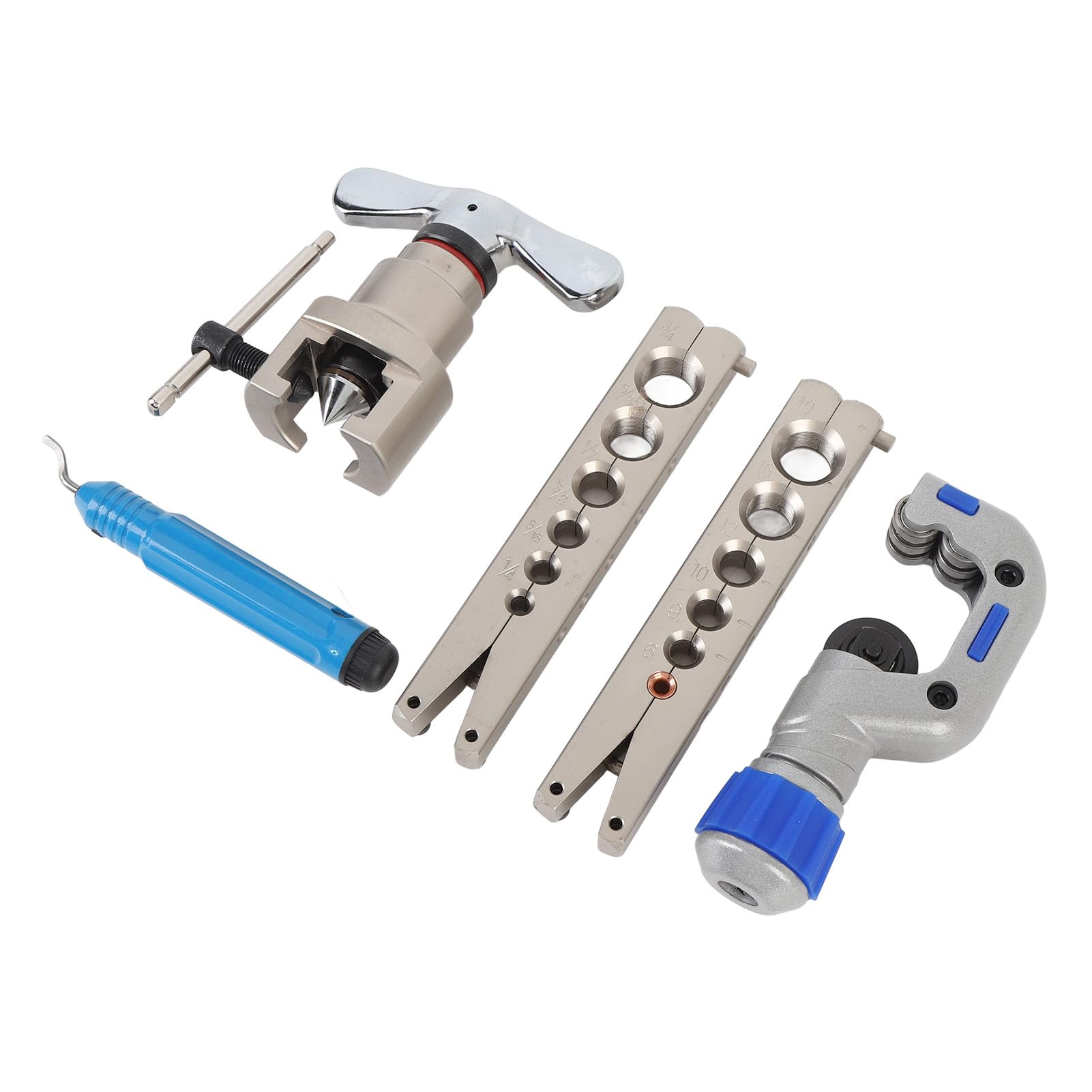 CHICIRIS Kit de Herramientas de Abocardado de 5 Piezas, Herramienta de Abocardado de Tubos HVAC de Metal con Cortador de Tubos, para de Aluminio de Cobre de 1/4 Pulgadas, 5/16