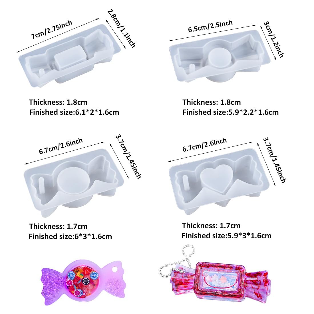 Voyyphixa 4PCS Bowknot Shape Quicksand Resin Moulds Silicone Heart Hollow Shaker Moulds Charms Epoxy Resin Casting Molds for Handmade Jewelry Pendant Keyring Necklace Making - Image 2