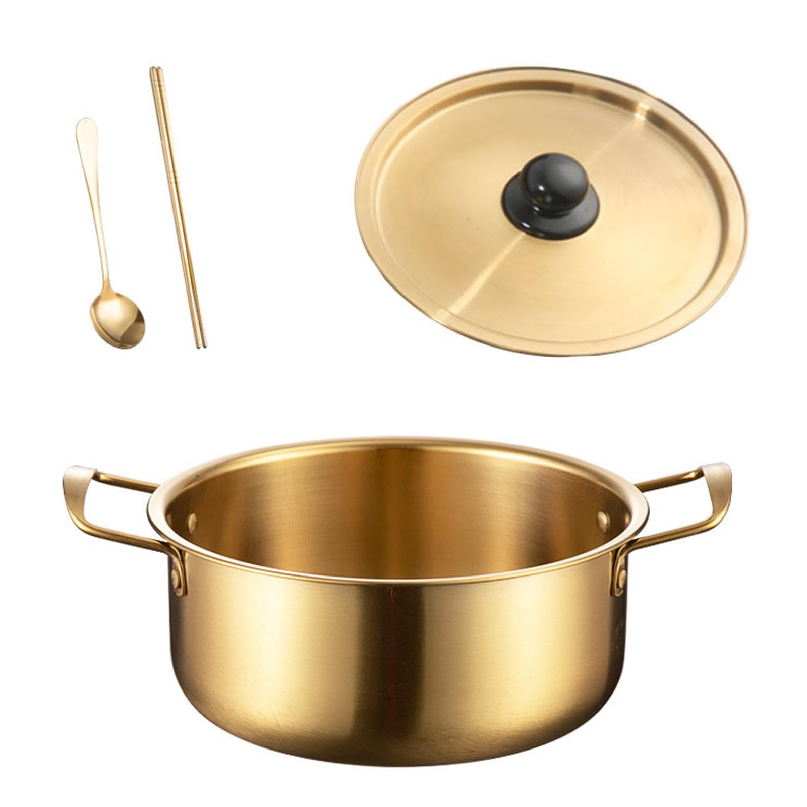 NEWFT Ramen Soup Pots Stainless Steel With Lid And Chopsticks Spoon Set Ideal For Single Serving Meals Kitchen Essential
