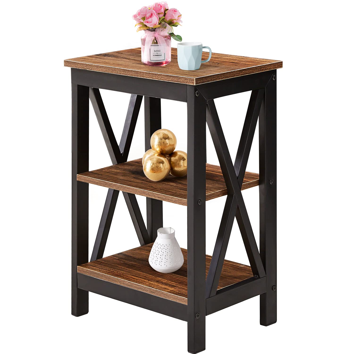 Buy VECELO Nightstand Sofa Side Table with 3Tier Storage Shelf for