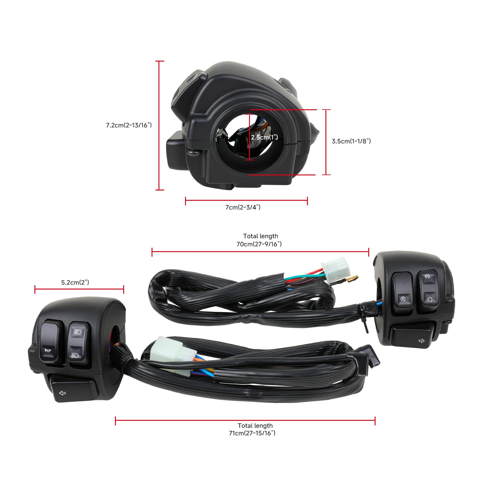 DREAMIZER 1" Interruttori Manubrio Moto Compatibile con Harley Softail Dyna Sportster V-Rod 1996-2012, 1 Coppia
