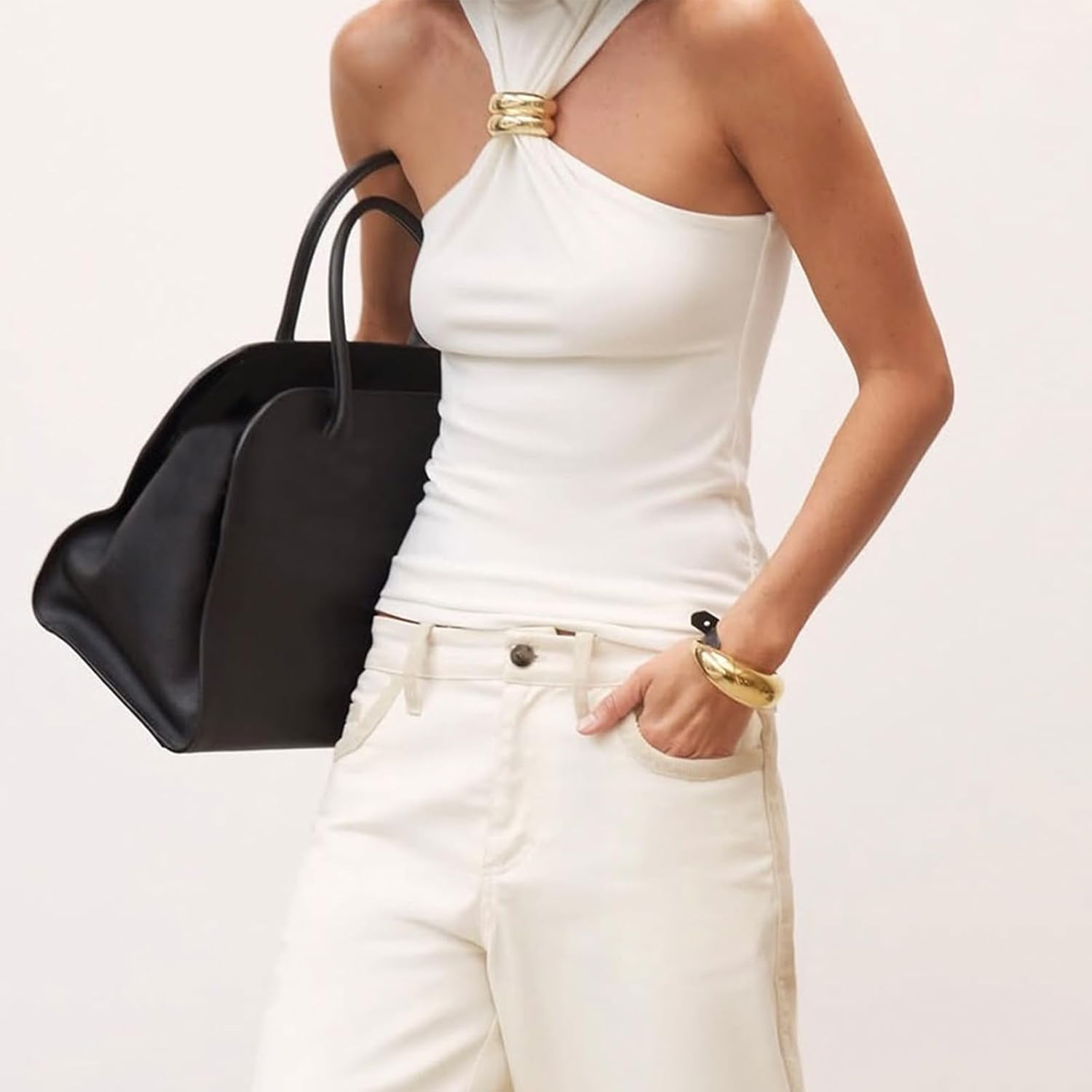 Women Halter High Neck Top Sexy Twist Front Metal Embellishment Tank Tops Sleeveless Hollow Out Fitted Cami Vests - Image 4