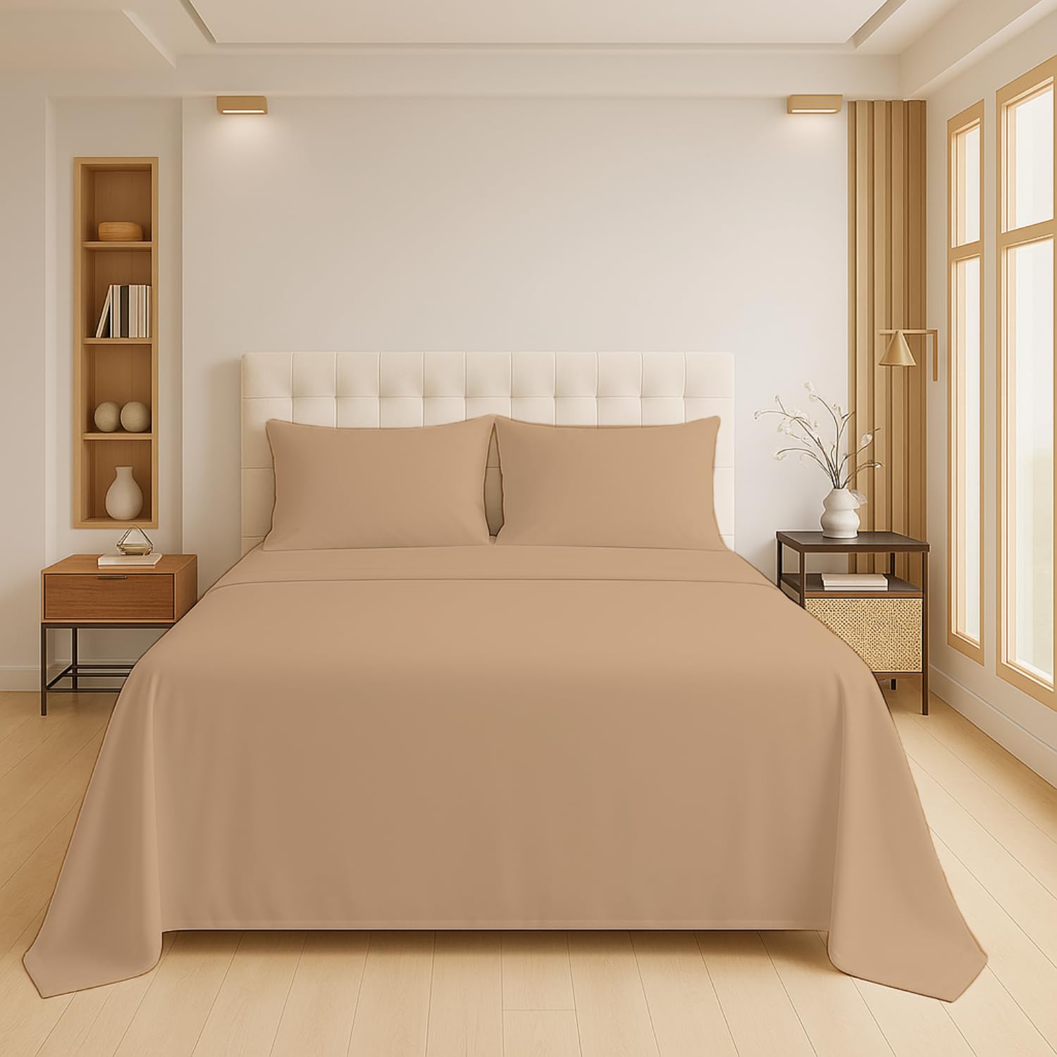 Luxury Flat Sheet Polycotton Plain Dyed Easy-care Non-Iron Bedsheets Parcale Wrinkle-resistant polycotton fabric (50% cotton 50% polyester) (Lette, Double) โ image 1