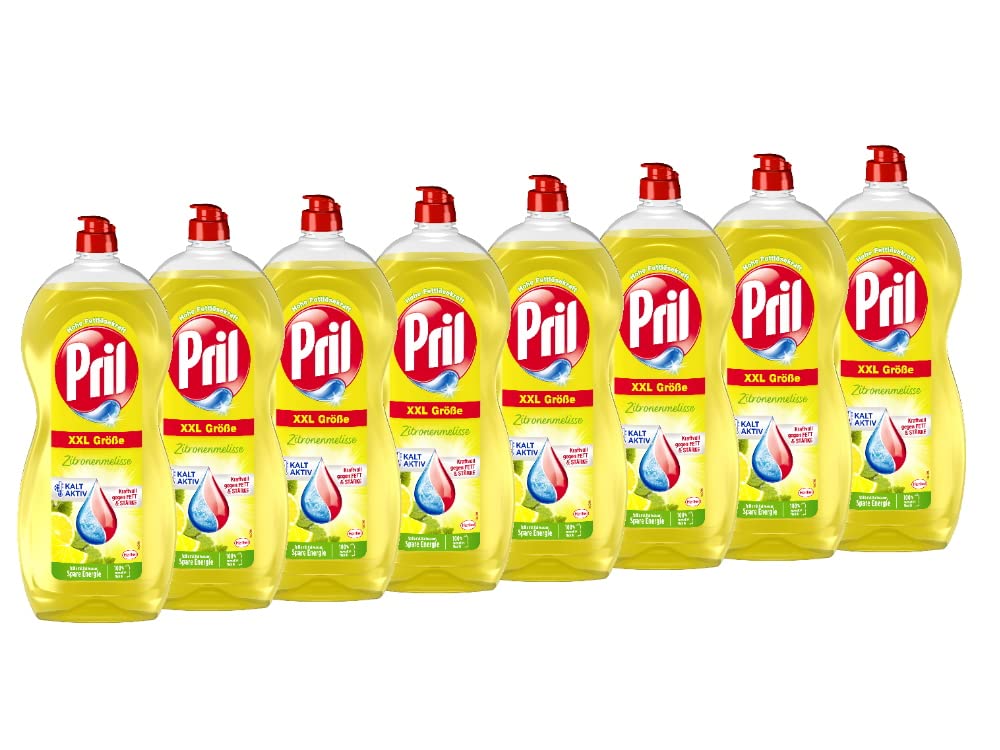 Pril Melissa originale (8 x 1,2 l), detersivo per piatti a mano con il massimo potere sgrassante, per piatti puliti anche in acqua fredda
