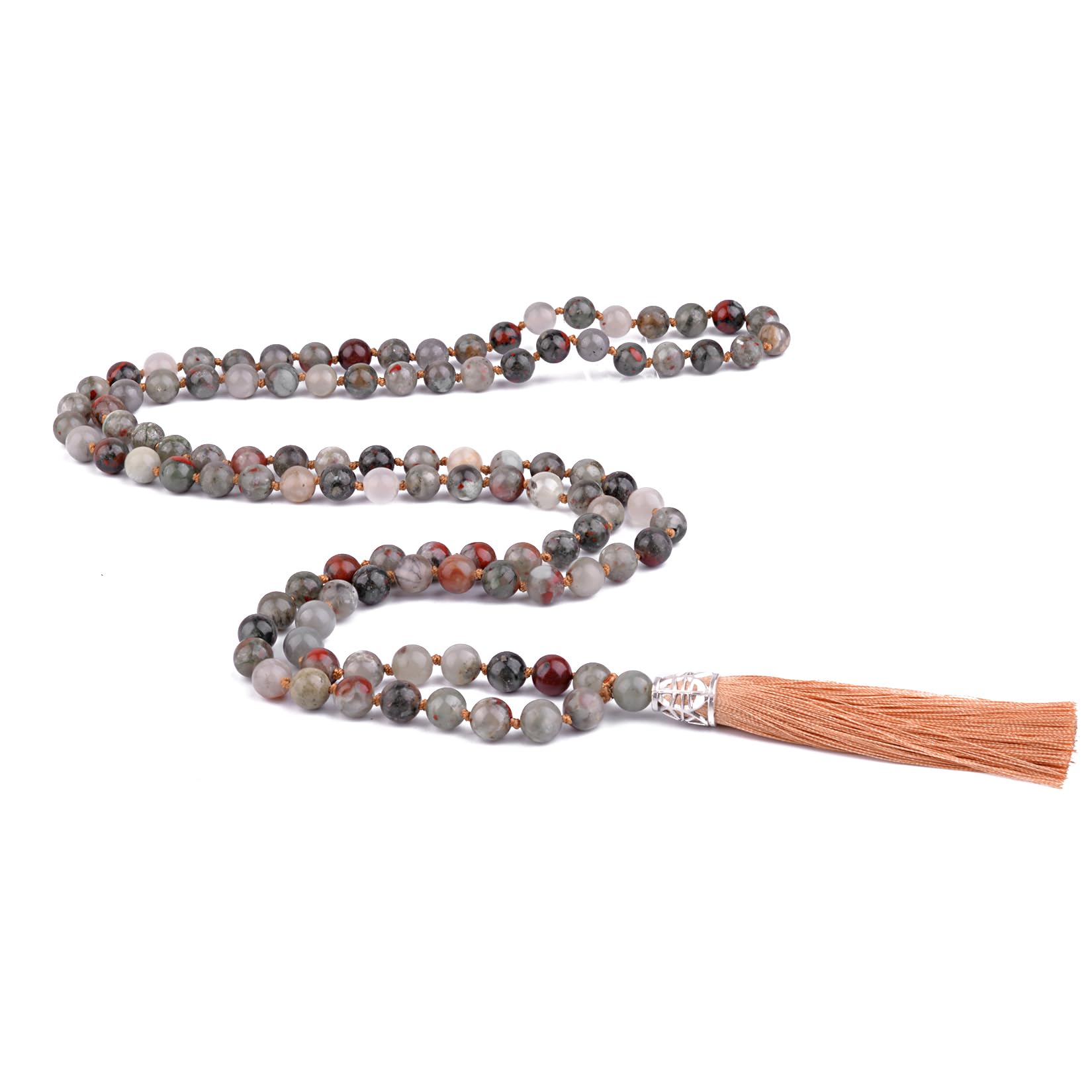 KIKILA Mala Beads 108 Natural Stone GemStones Japamala Yoga Meditation Hand Knotted Beaded Tassel Necklace for Women Men