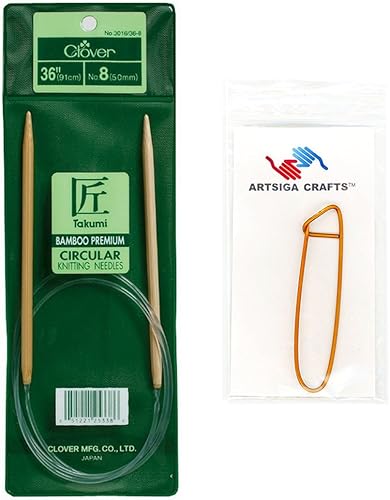 Clover Needlecraft Takumi - Agujas circulares de bambú de 36 pulgadas, tamaño 80.197 in, paquete con 1 soporte para puntadas Artsiga Crafts 301636 08 Clover Needlecraft Takumi - Agujas circulares de bambú de 36 pulgadas, tamaño 80.197 in, paquete con 1 soporte para puntadas Artsiga Crafts 301636 08