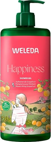 WELEDA Bio Happiness XXL Duschgel vegan - Naturkosmetik Aroma Shower Dusche für Frauen & Männer mit Grapefruit, Mandarine & Limette Duft - Natürliche Hautpflege Duschseife mit Pump