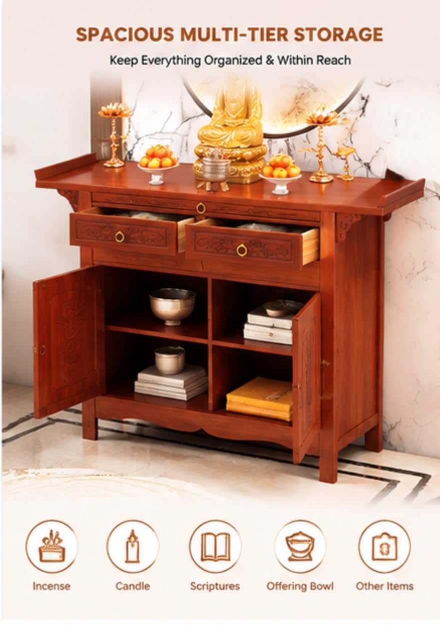 Tavolo Da Preghiera, Altare Di Meditazione In Legno Con E Cassetto, Supporto Per Altare Di Meditazione Zen, Per Casa/ingresso/pooja/offerte(34.6in/88cm)