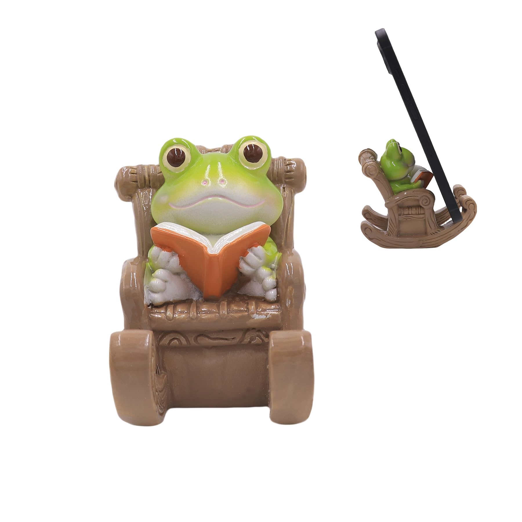 Amamcy Cute Frog Cell Phone Stand Holder for Desk Chair Frog Phone Holder Cute Frog Figurines Animal Graden Desk Decoration