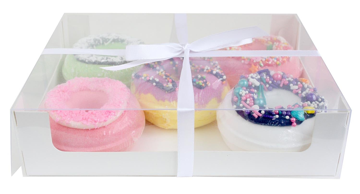 Emartbuy Pack of 36 White Gift Box, 16.5 cm x 20 cm x 5 cm, Cakes Cupcakes Cookies Muffin Doughnut Petit Fours Pie Desserts Box with Clear Window and Ribbon