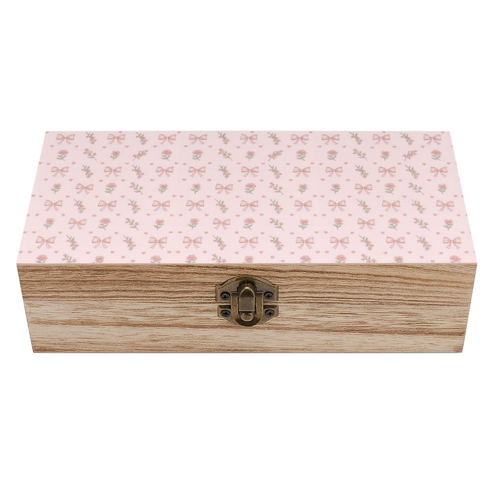 Pink Ribbon Bow Flower Wooden Storage Vintage Keepsake Decorative Boxs