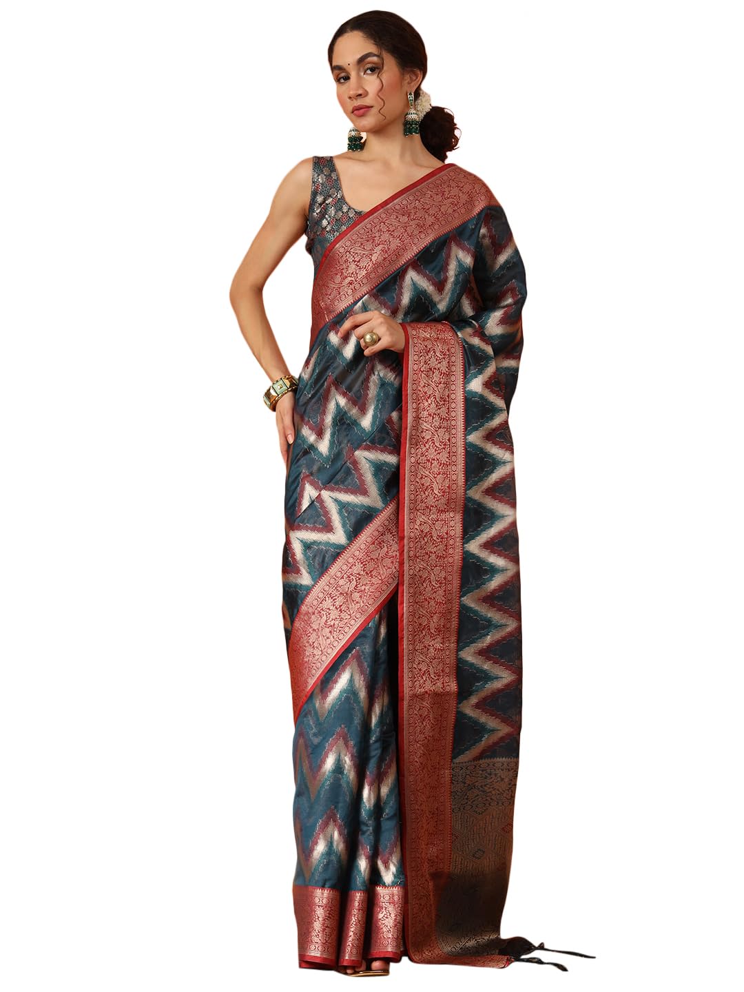 WomanistaWomen's Art Silk Woven Saree (TI6368_Rama)