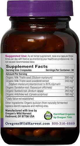 Miniatura 2 de Oregons Wild Harvest Cápsulas de diente de león orgánico certificadas 80 silimarina bardana y alcachofa 90 unidades