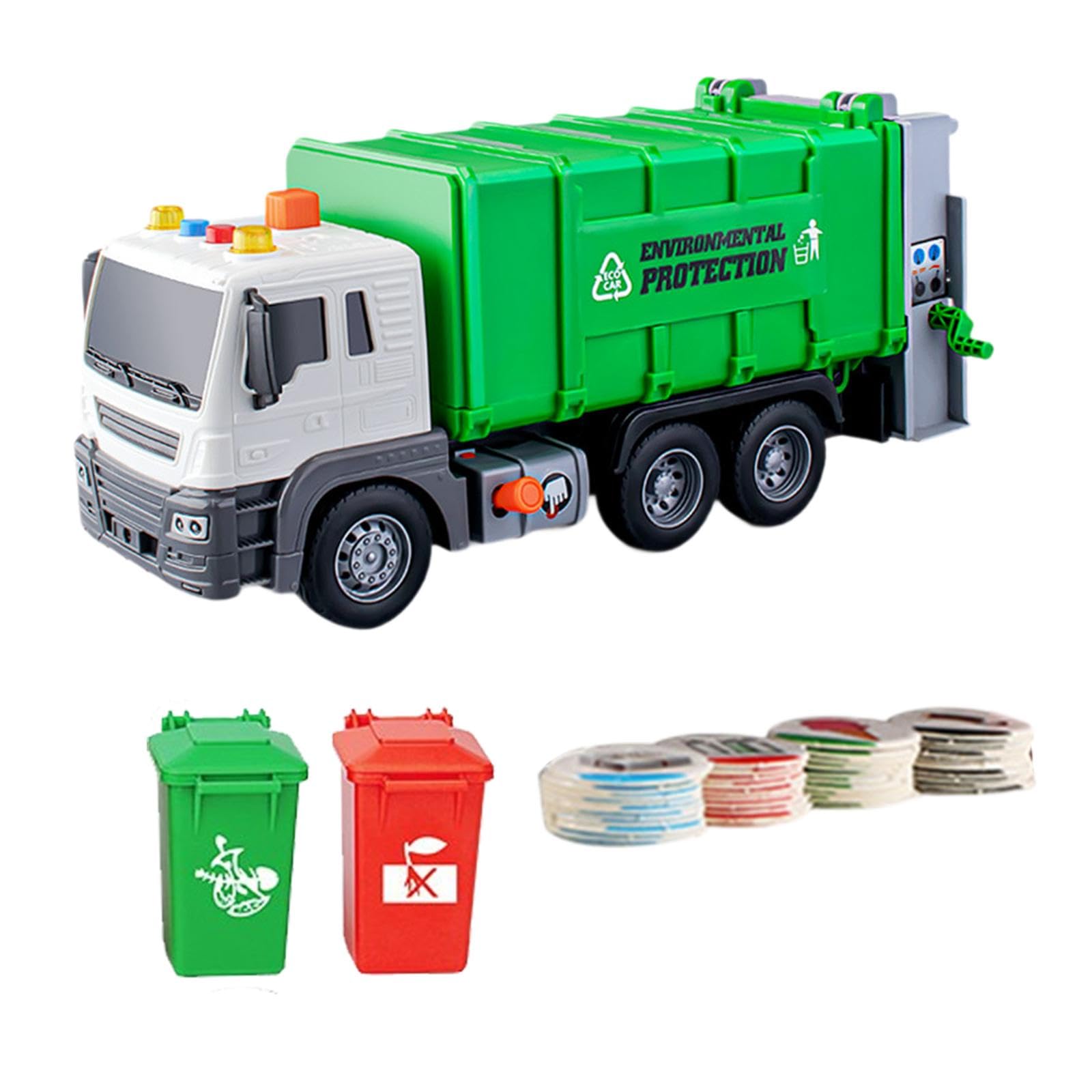 Spielzeug Müllwagen, Robustes Lernfahrzeug mit Kippfunktion Und Interaktiven Karten, Geeignet für Kinder, Geschenk Und Unterhaltung, Grün