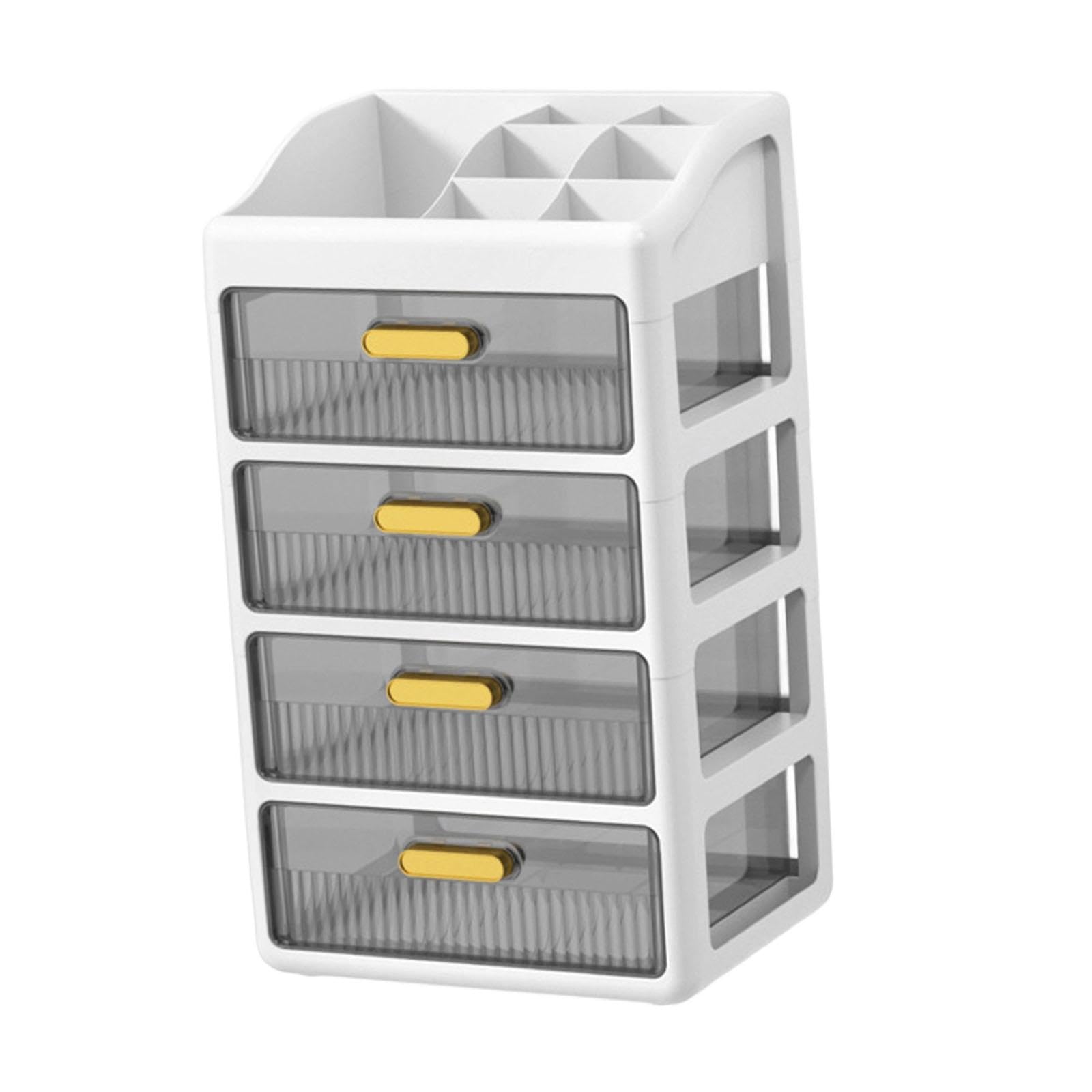Organizzatore da scrivania con cassetti, porta cosmetici, organizer per il trucco per casa e ufficio, Bianco a 4 Livelli