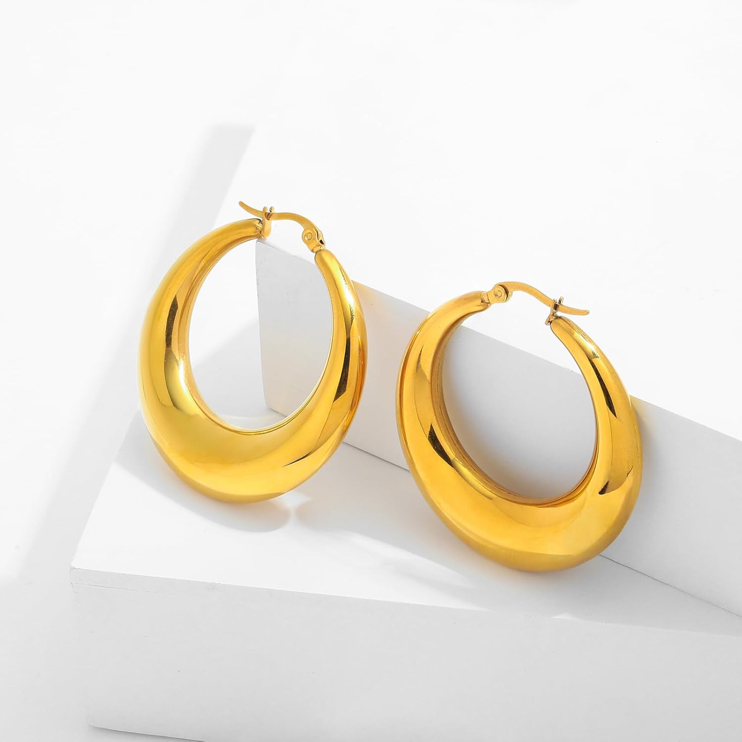 Gold Chunky Statement Hoop Earrings for Women 14k Trendy Hoop Huggie Earrings Lightweight Hoop Earrings Hypoallergenic Hoop Earrings Jewelry - Image 6