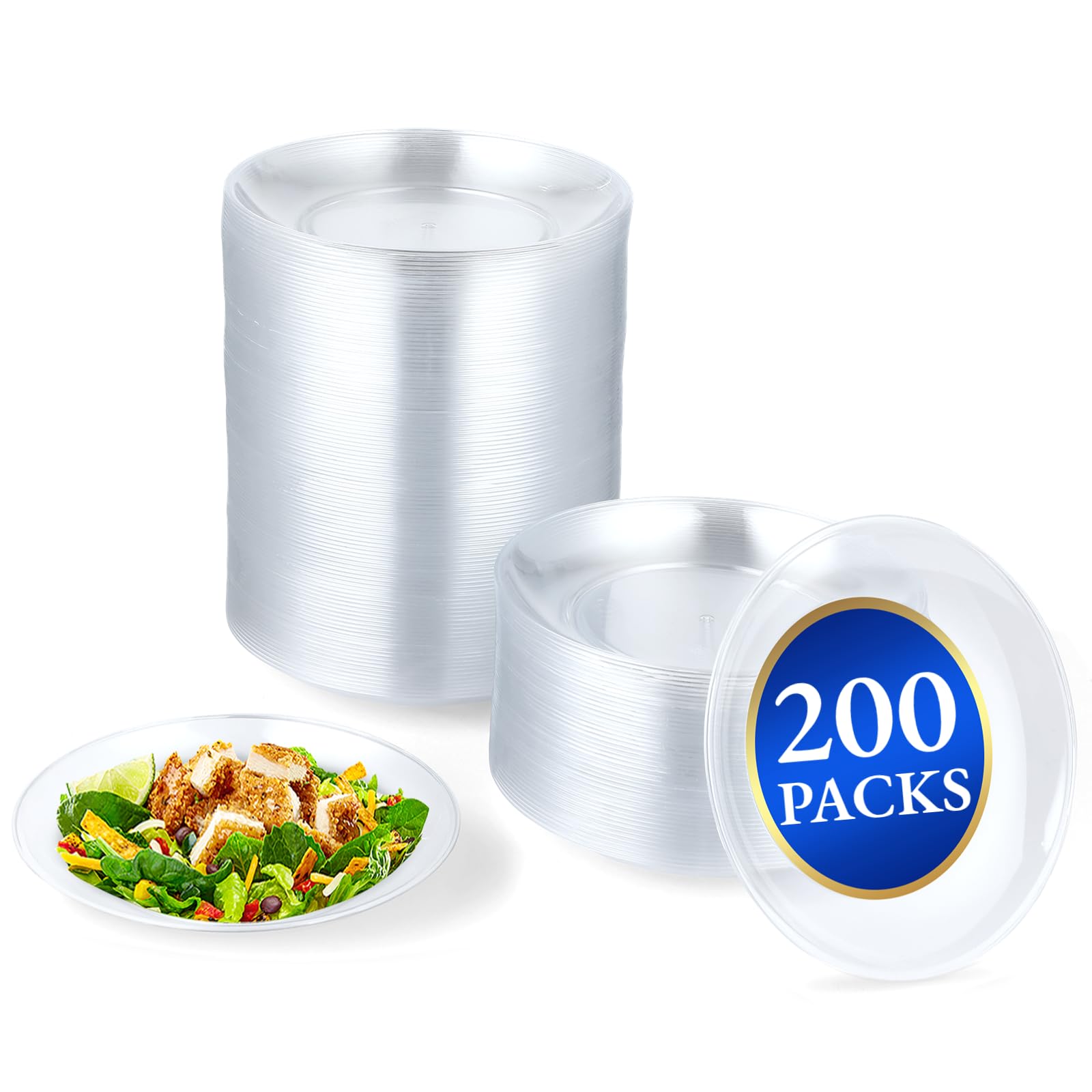 SWEWARM 200 Pcs 13cm Clear Hard Plastic Plates - Small Round Dinner Plates for Parties, Picnic, Wedding, Birthday, BBQ