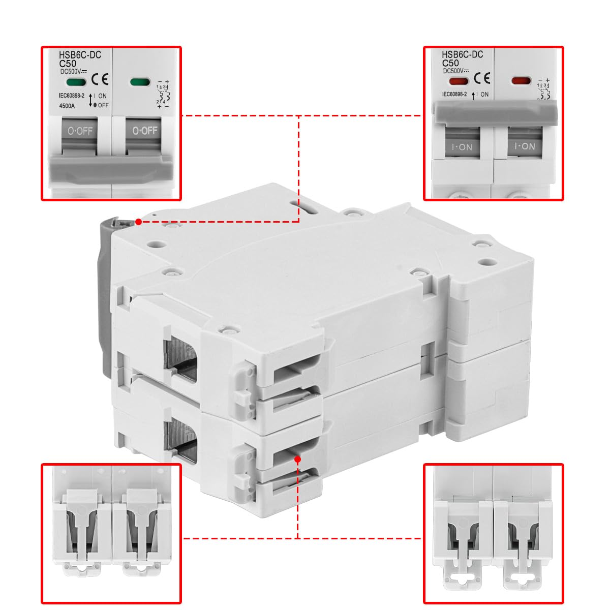 Interruttore Fotovoltaico DC500V 50A HSB6C-DC - 2 Poli Per Impianti Solari, Montaggio DIN - Foto 4