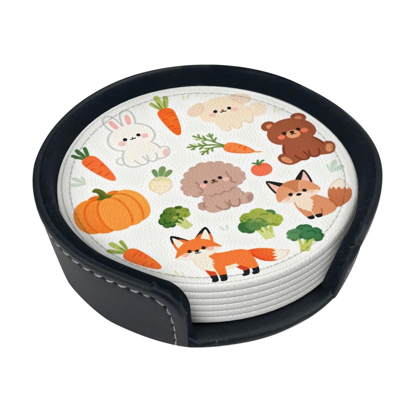 Cute puppy Leather Coasters-Set of 6 with Storage Holder