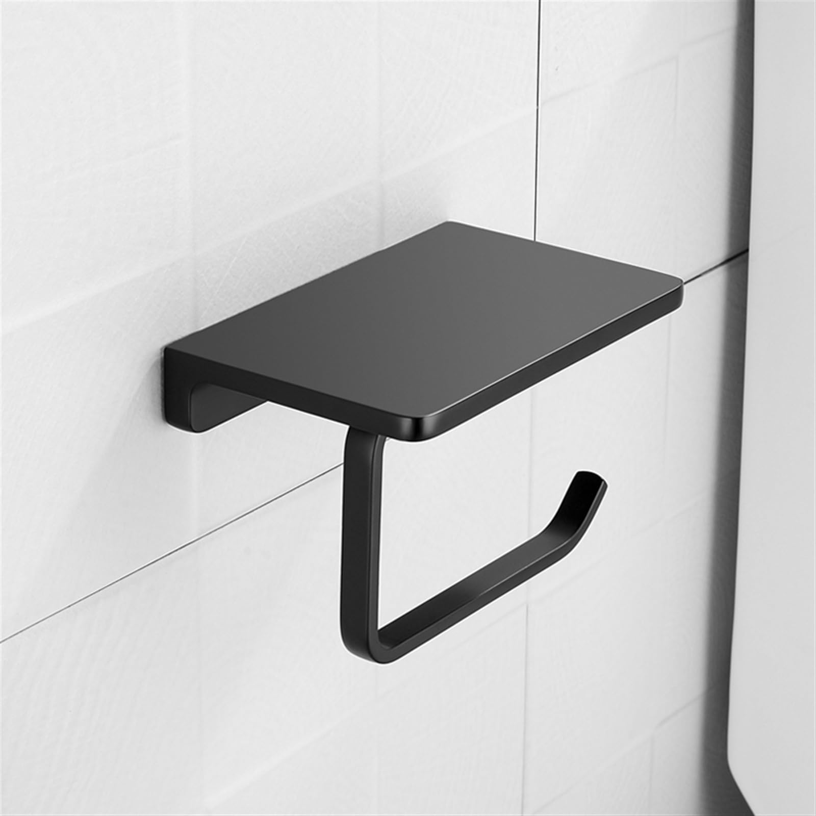 Stały uchwyt na papier toaletowy, Black Stainless Steel Bathroom Wall Mount Toilet Paper Holder With Phone And Shelf