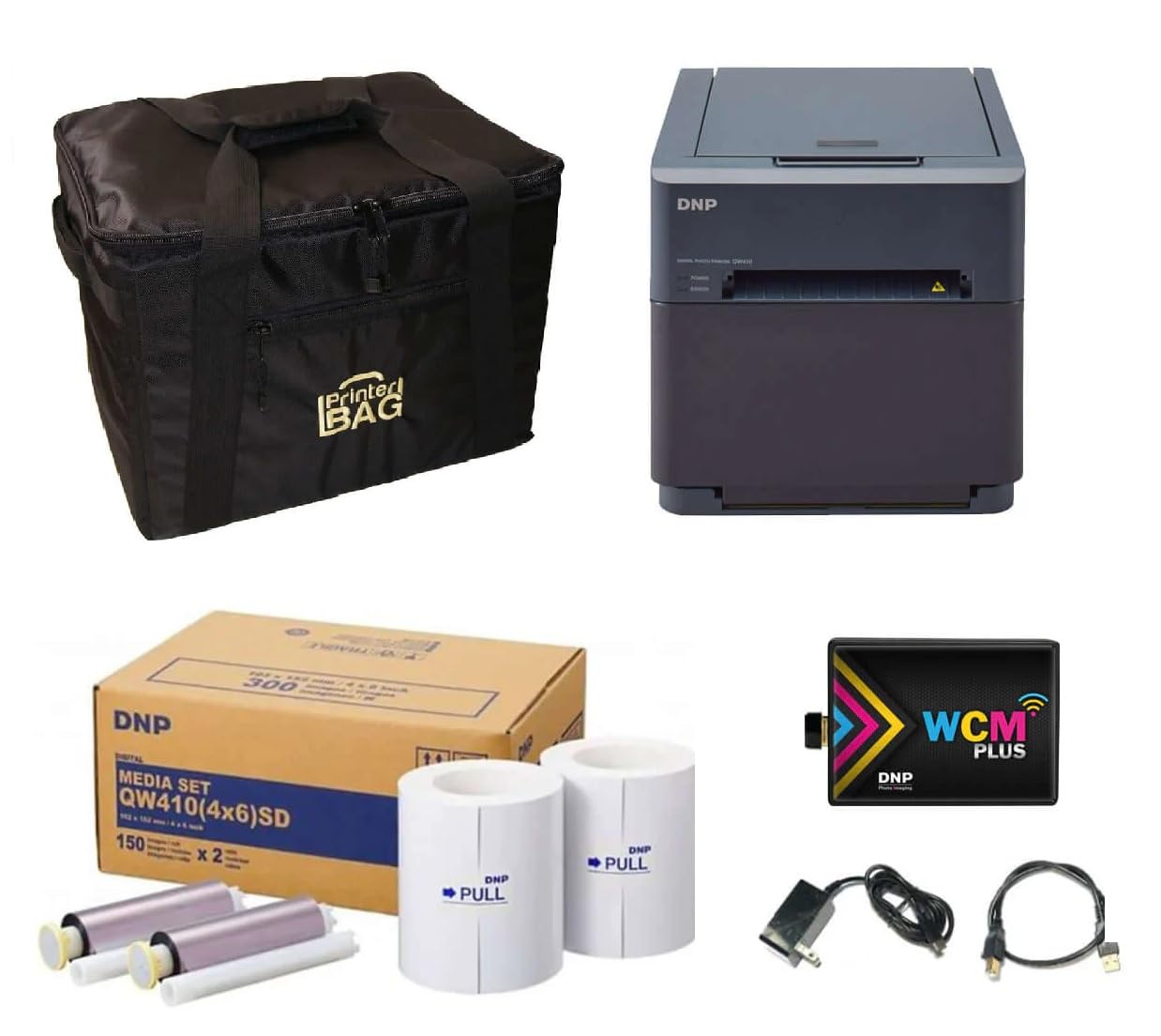 DNP QW410 Compact Photo Printer - Bundle Deal with Printer Carrying Case (Printerbag Brand), WCM Plus Wireless Module and Box of 4x6 Media Kit (300 Prints)