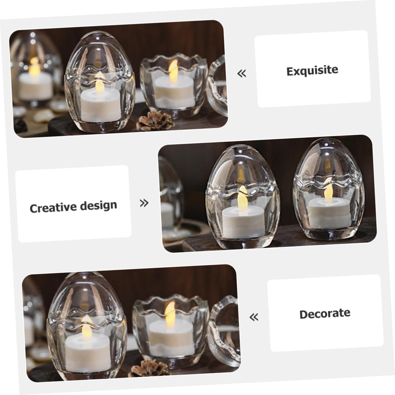 Teelichthalter in Eiform aus Klarglas, 6 Stück für Teelichter | Wohnzimmer und Schlafzimmer, Schlichtes Design mit Zarter Form, als Mittelpunkt für Tische