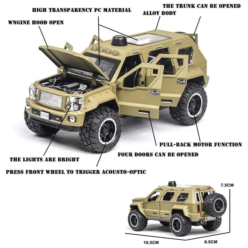 Image of Kids Model 1:24 Pattong Die Cast Metal Car Pull Back Action Opening Doors with Realistic Engine Sound Lights Toy Car Gift for Boys - Yellow