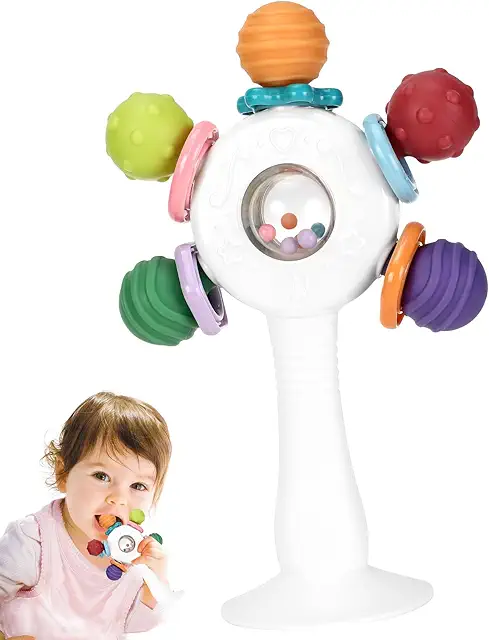 Baby Sensorik Greifling: Zahnungshilfe & Rassel für 0-6 Monate - Weiß