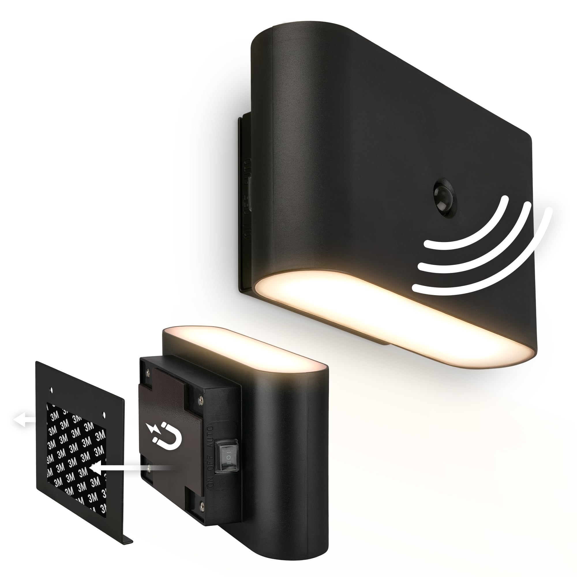 BRILONER Sticklights - LED Wandleuchte ohne Stromanschluss und ohne Bohren mit Bewegungsmelder, Akku, magnetisch abnehmbar, Wandlampe zum Kleben, Leselampe, Flurlampe, 16x9,5x6,5 cm, Schwarz